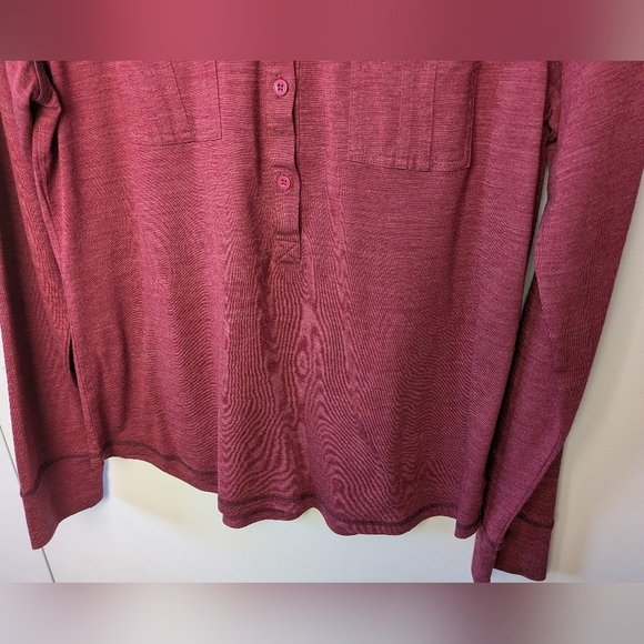 PRANA Women Long Sleeve Polo Shirt Size Large 5 Buttons Closure Dark Pink - Picture 4 of 11